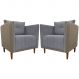 Kit 02 Poltronas Decorativas Aviv Para Sala Luxo Confortável Reforçadas Corino Caramelo e Linho Cinza