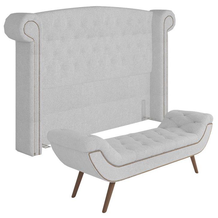 Cabeceira Cama Box Queen 160cm Provença e Recamier Veneto P02 Bouclé Branco - Mpozenato