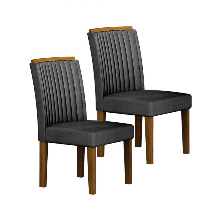 Conjunto Com 2 Cadeiras Jade Camurça Chumbo E Freijó