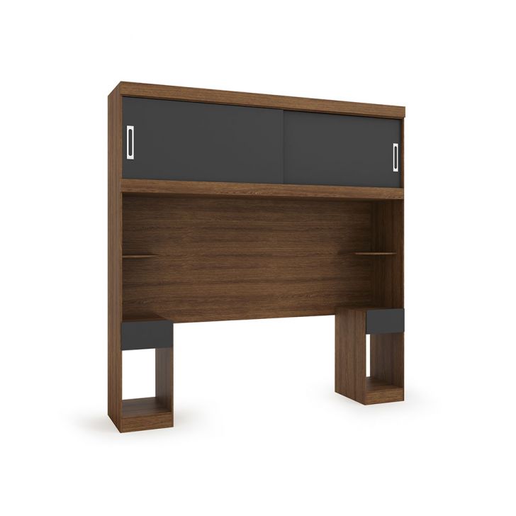 Guarda-roupa Modulado Com Cabeceira Gênova 2 Portas 2 Gavetas Ipê Wood E Grafite