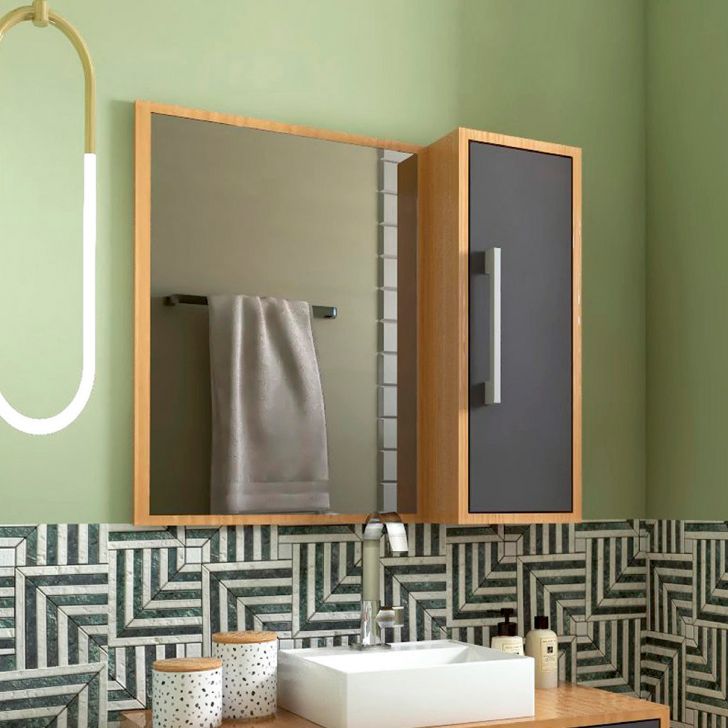 Armário de Banheiro com Espelho Alice 1 PT Mel e Grafite