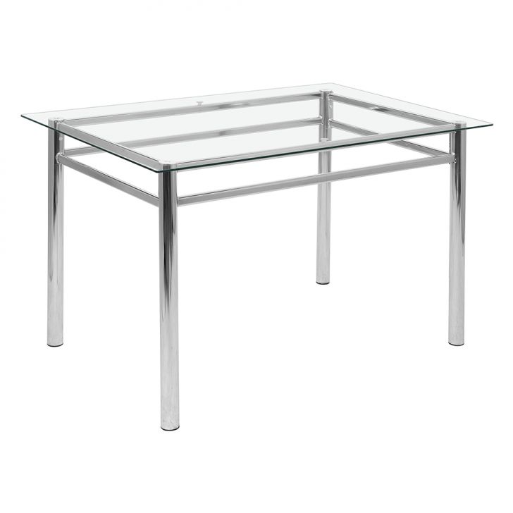 Mesa de Jantar Retangular com Tampo de Vidro Renata Cromada 120 cm