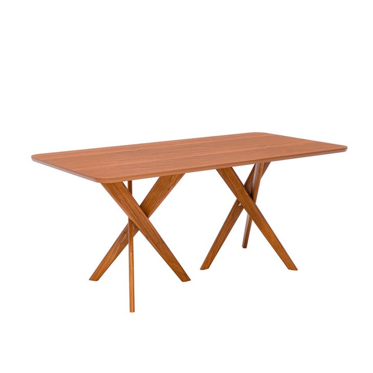 Mesa de Jantar Retangular com Tampo MDF Cacau Cinamomo e Madeira 180 cm
