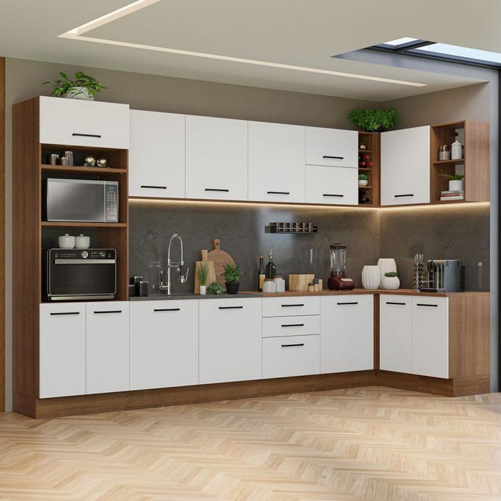 Armário de Cozinha Completa de Canto 499cm Rustic/Branco Agata Madesa 01