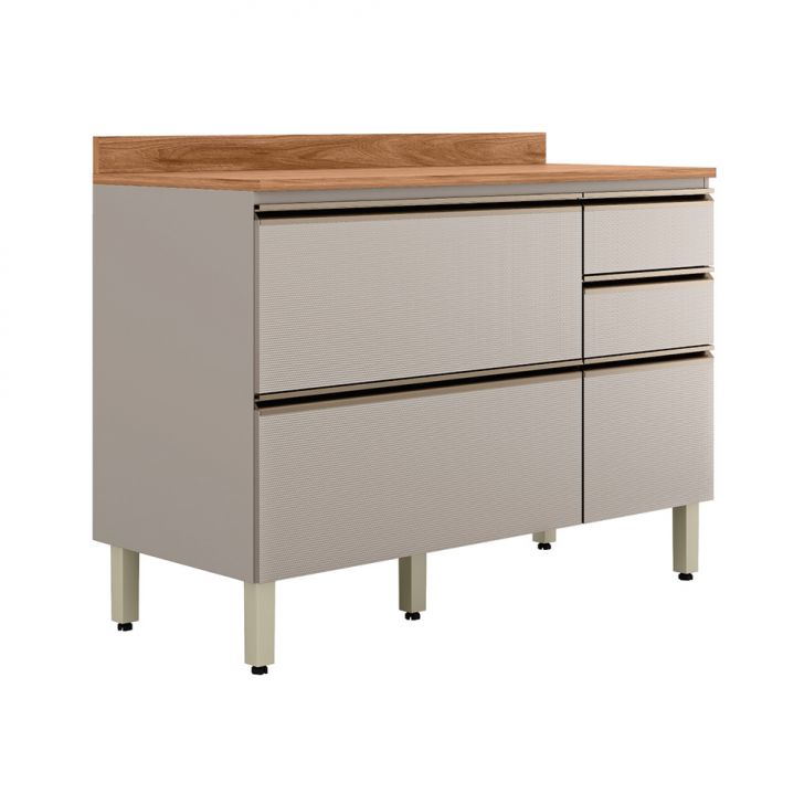 Balcão com Tampo Proença 1 Porta 4 Gavetas Bege e Nogueira