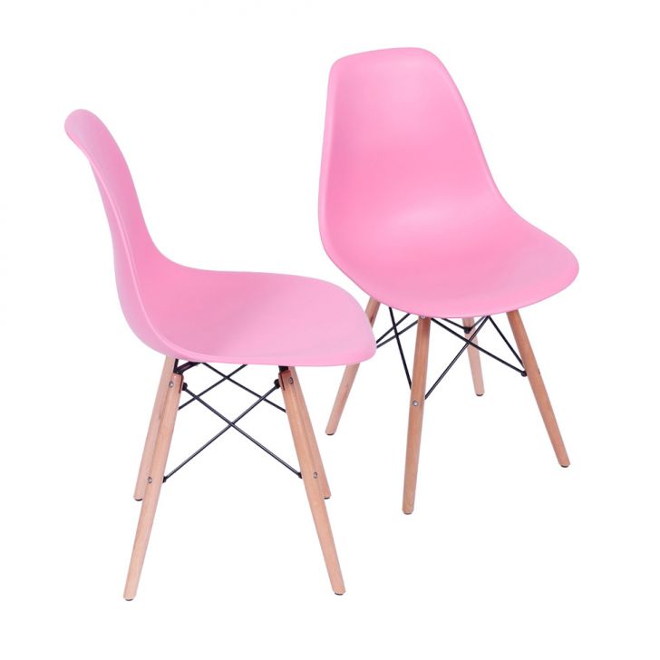 Conjunto com 2 Cadeiras DKR Eames Rosa e Madeira
