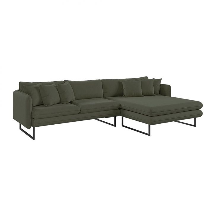 Sofá 5 Lugares Ricco Com Chaise Direita Linho Verde