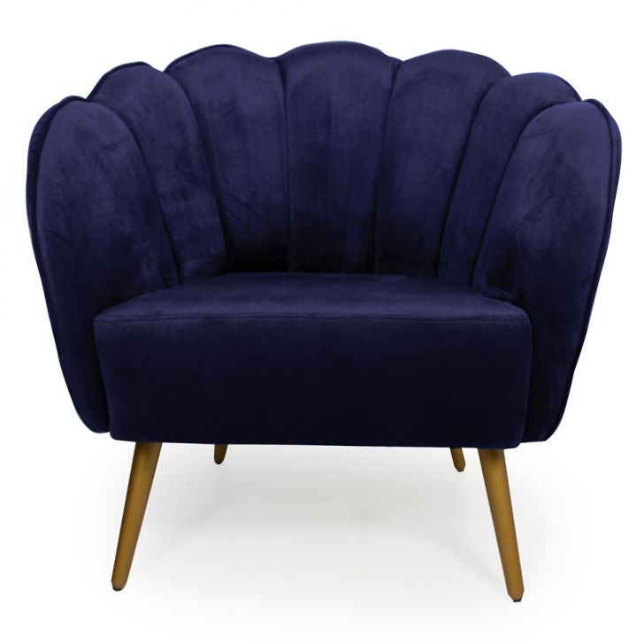 Poltrona Ariel Suede Azul Marinho E Dourada