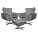 Kit 2 Poltronas Decorativas Base Giratória Cromada com Puff Opla Suede Grafite - Ibiza