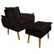 Conjunto Decorativo Poltrona com Puff Opala Suede Marrom - Montanaris Decor