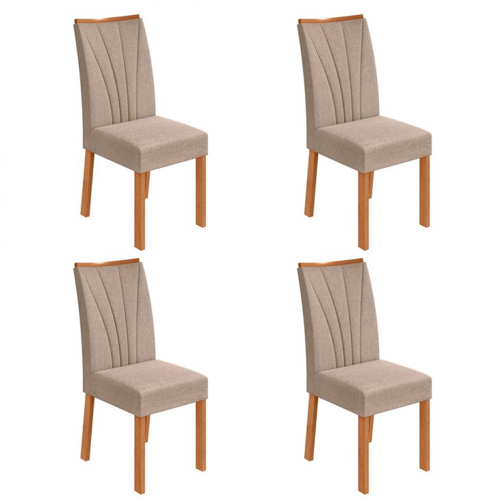 Conjunto com 4 Cadeiras Apogeu Linho Bege e Amêndoa