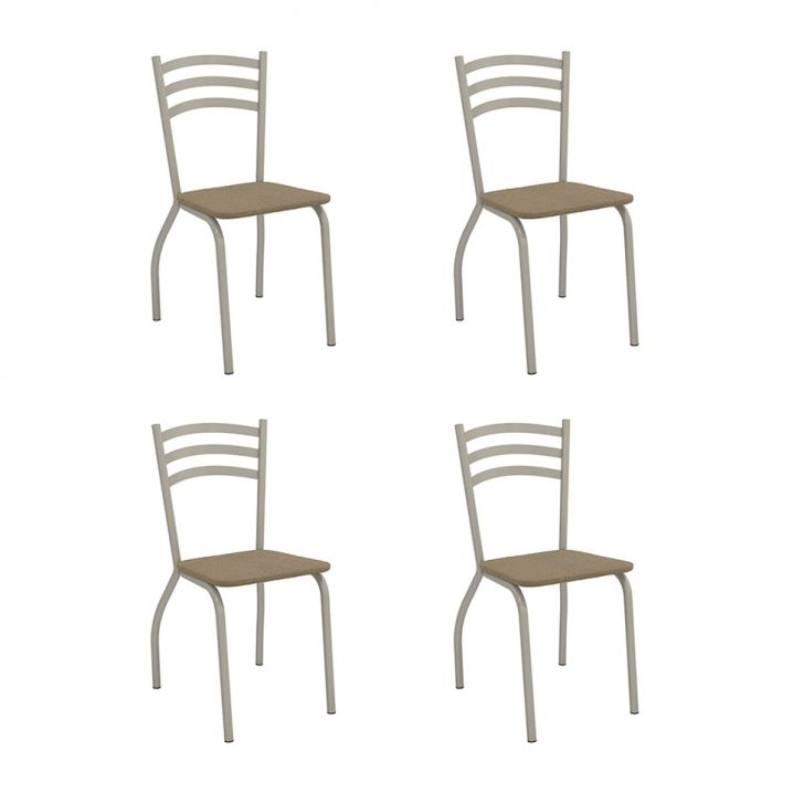 Conjunto com 4 Cadeiras Portugal Veludo Bege e Nickel