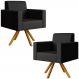 Kit 02 Poltronas Decorativa Base Giratória de Madeira Helô L02 Facto Preto Metalizado - Lyam Decor