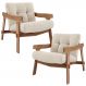 Kit 02 Poltronas Decorativa Fixa Para Sala Living Ikary L02 Canela Linho Palha - Lyam Decor