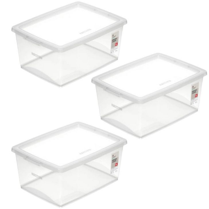 Kit 3 Caixas Organizadoras 15L Plástico com Tampa My Closet Ordene Transparente Retangular