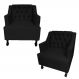 Combo 02 Poltronas Decorativa Pés Luis XV Gênises Encosto Estilo Capitonê Suede Preto - DS Estofados