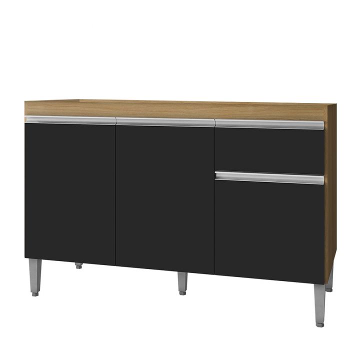 Balcão de Cozinha Para Pia 120cm 1 Gaveta Tatiane Amêndoa/Preto - AJL Móveis