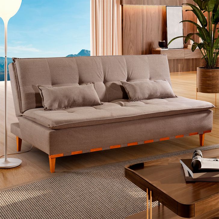 Sofá-Cama Casal 3 Lugares Nice Linho Marrom 186 cm
