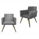 Kit 02 Poltronas Decorativa Pés Palito Nina Suede Cinza - DS Móveis