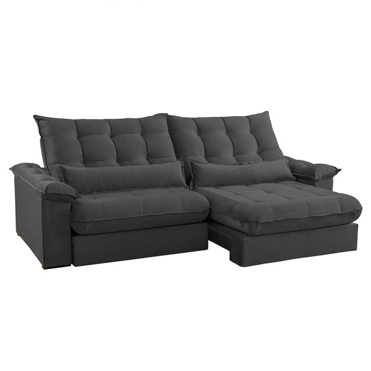 Image of Sofá 4 Lugares Retrátil E Reclinável Aruba Veludo Chumbo 250 Cm PLA-MO895UP50QURMOB