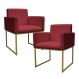 Kit 2 Poltronas Decorativa Base De Ferro Gold Veludo Vermelho - Montanaris Decor