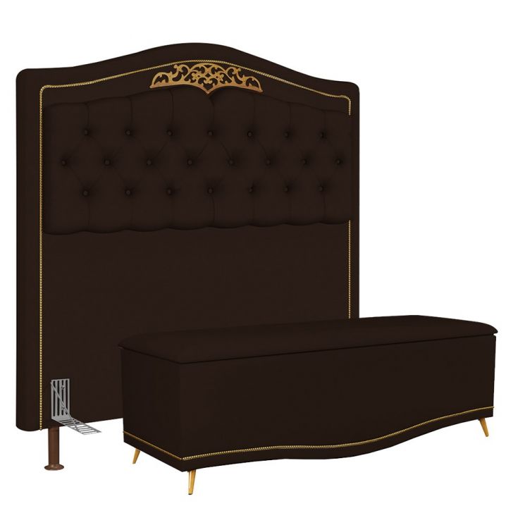 Cabeceira Cama Box Casal Queen 160cm Calçadeira Baú Imperial J02 Sintético Marrom Escuro - Mpozenato