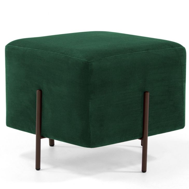 Puff Quadrado Decorativo Status 45x45 D02 Pés de Aço Veludo Verde Musgo C-303 - Lyam Decor
