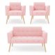 Kit 1 Sofá Namoradeira e 2 Poltronas Elisa Suede Rosa Bebê Pés Palito Natural - D'Rossi