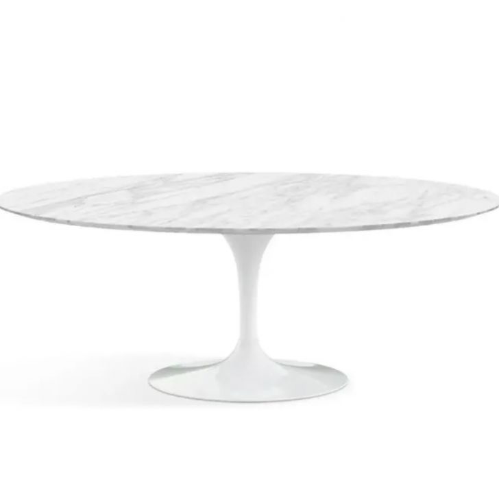 Mesa de Jantar Saarinen Oval 160x90 cm Mármore Carrara Base Branca