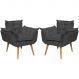 Kit 2 Poltronas Decorativa Para Sala Recepção Manicure Consultório Alice Suede Preto Pés Trapézio