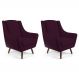 Kit 02 Poltronas Decorativa Fixa Pés de Madeira Juliet D02 Veludo Roxo Grape C-292 - Lyam Decor