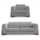 Kit Poltrona e Sofá Living 2 Lugares 1,80m Lottus Linho Grafite Pés Castanho - Pallazio