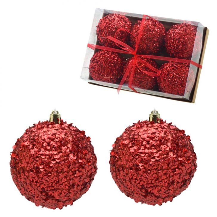 Kit com 6 Bolas Natalinas Espressione Vermelho II 8,5 cm