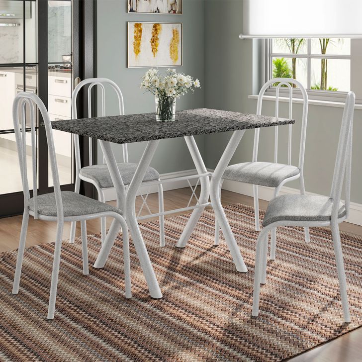 Conjunto De Mesa Miame 110 Cm Com 4 Cadeiras Madri Branco E Vegetale
