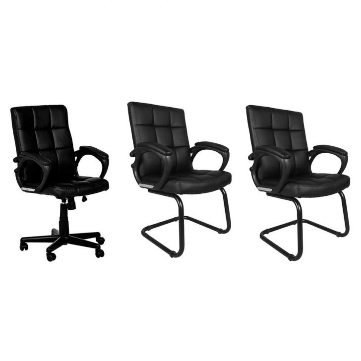 Conjunto com 3 Cadeiras de Escritório Charles Preto