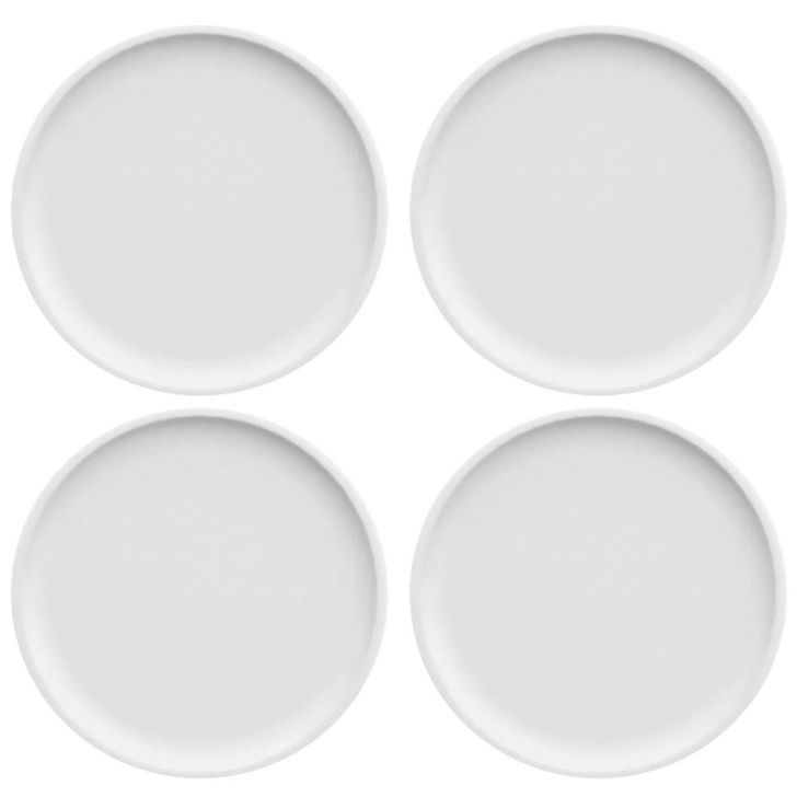 Kit 4 Pratos de Sobremesa Porcelana Branca Redondos 18,5cm Bold Germer Hotel Bar Restaurante