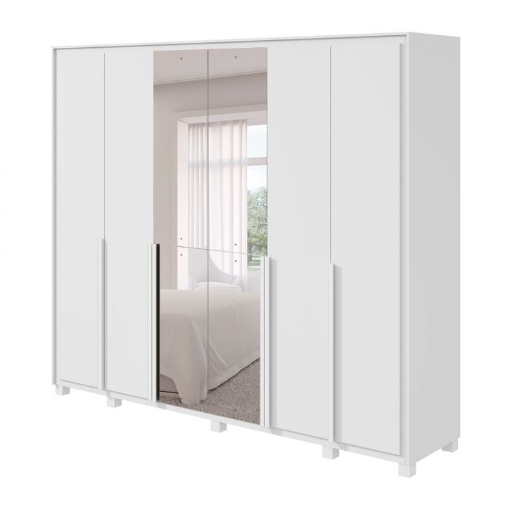 Guarda-roupa Casal Com Espelho E Pés Imperatore 6 Portas 8 Gavetas Branco