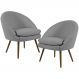 Kit 02 Poltronas Decorativas Fixa Pés Palito Rafa D02 Tressê Linho Cinza C-416 - Lyam Decor