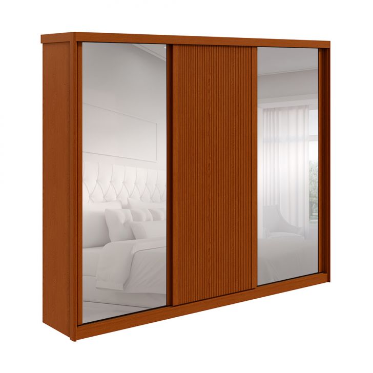 Guarda-roupa Casal Com Espelho Ollie Sem Pés 3 Portas 6 Gavetas Frassino