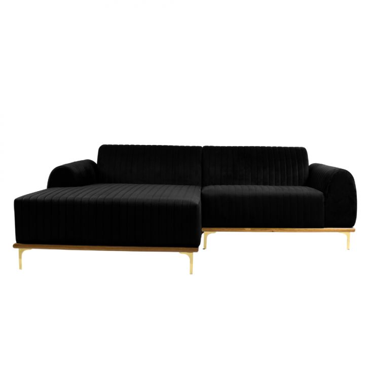 Image of Sofá 3 Lugares Molino Com Chaise Esquerdo Veludo Grafite E Dourado PLA-MO895UP50IQFMOB