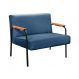 Sofá Namoradeira 2 Lugares Jade Com Apoio De Braço Madeira/metal - Linho Azul