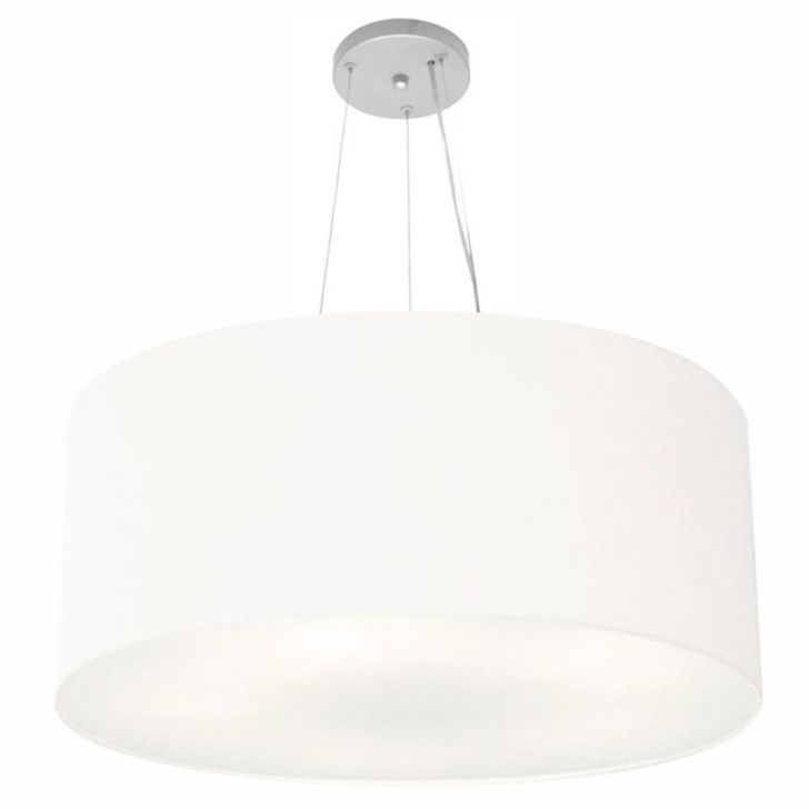 Pendente Cilíndrico Md-4150 Cúpula em Tecido 70x21cm Branco - Bivolt