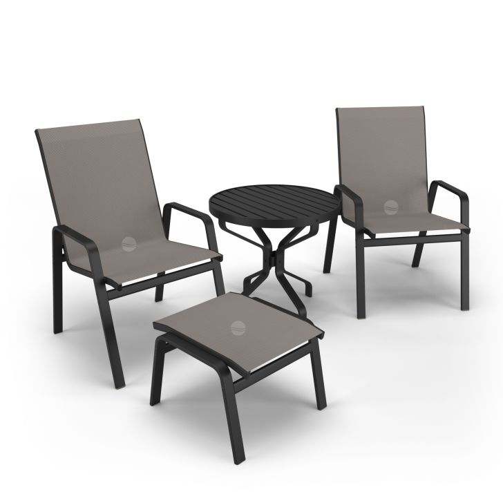 Conjunto de 2 Cadeiras Ripado Alumínio Preto Tela Fendi