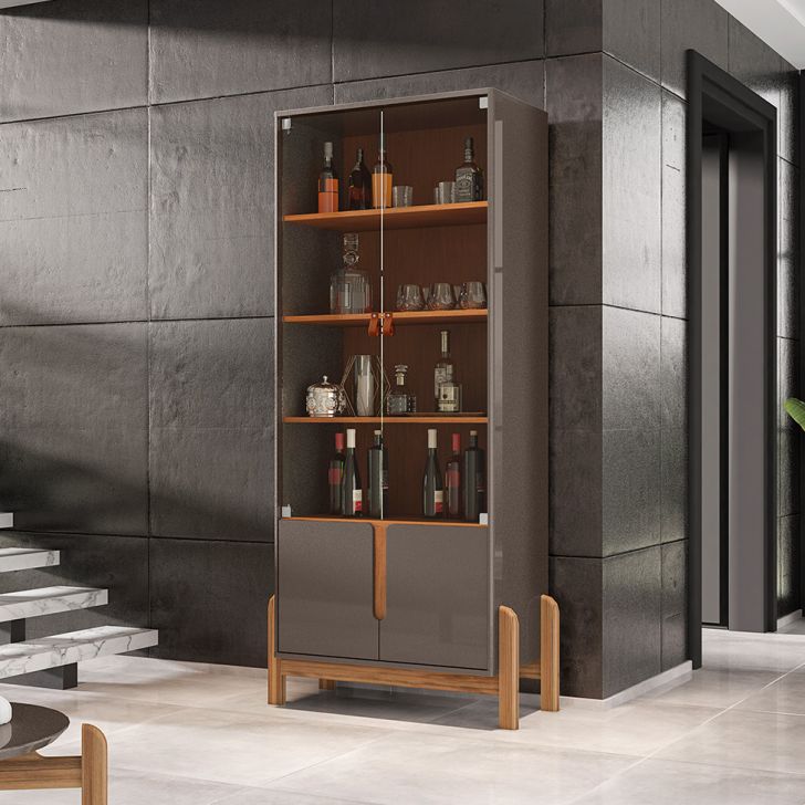 Cristaleira Lizz 2 PT Cinza e Cedro