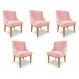 Kit 5 Cadeiras Decorativas Sala de Jantar Base Fixa de Madeira Firenze Suede Rosa Bebê/Castanho G19 - Gran Belo