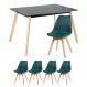 Mesa de jantar retangular 80 x 120 cm preto + 4 cadeiras Leda verde escuro