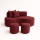Conjunto Sofá Curvo Orgânico + 2Puffs Nature Gaia Suede Bordô - Montanaris Decor