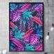 Quadro Decorativo Folhas Coloridas Lilas Verde e Rosa-34x49Cm