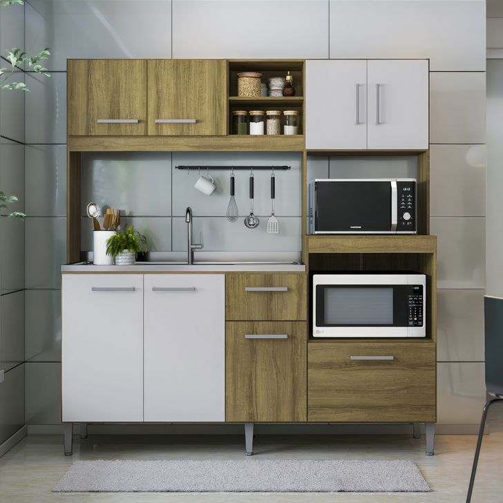 Cozinha Compacta Jasmin 8 Portas 1 Gaveta Dakar e Branco