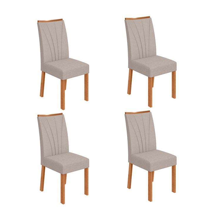 Conjunto com 4 Cadeiras Apogeu Linho Cinza e Amêndoa